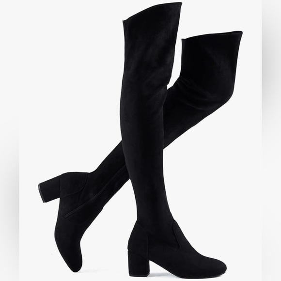 Dream Pairs Women's Elegant Black Over the Knee Boots Gold Zippers 3 inch Heels - Picture 3 of 12